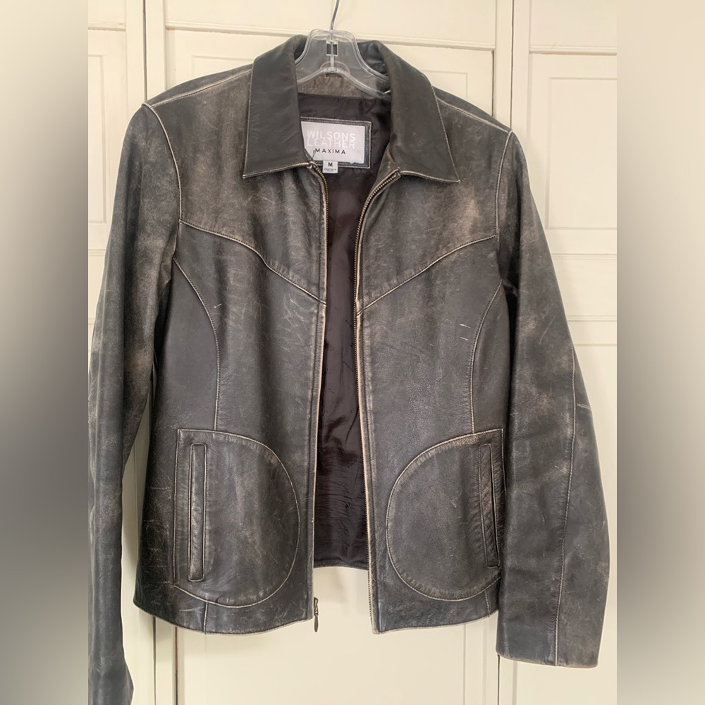 Genuine distressed leather jacket by Wilson’s.